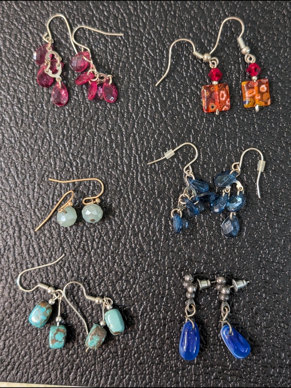 Mixed Lot 6 Pairs Multicolor Beaded Dangle/Drop Hook Lobe Earrings